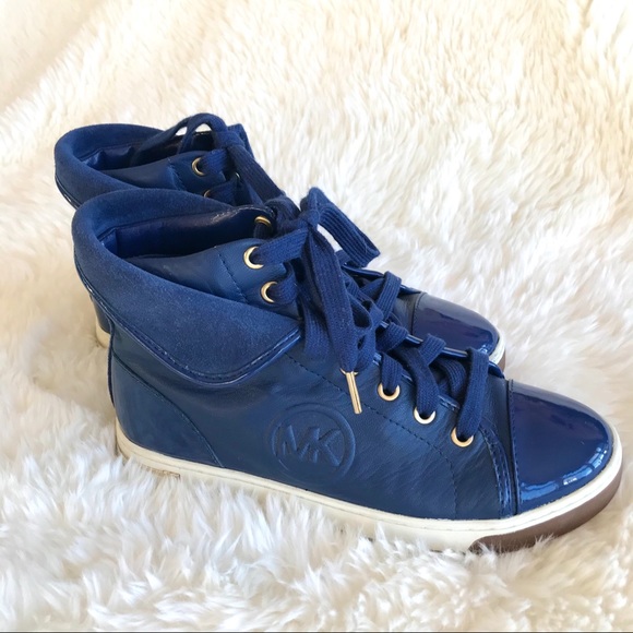 MICHAEL KORS Blue High Top Leather Sneakers - Picture 2 of 14